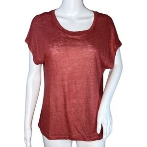 Monoprix Shirt Womens Small Rust Orange Gold Shimmer Les Essentiels Linen Casual